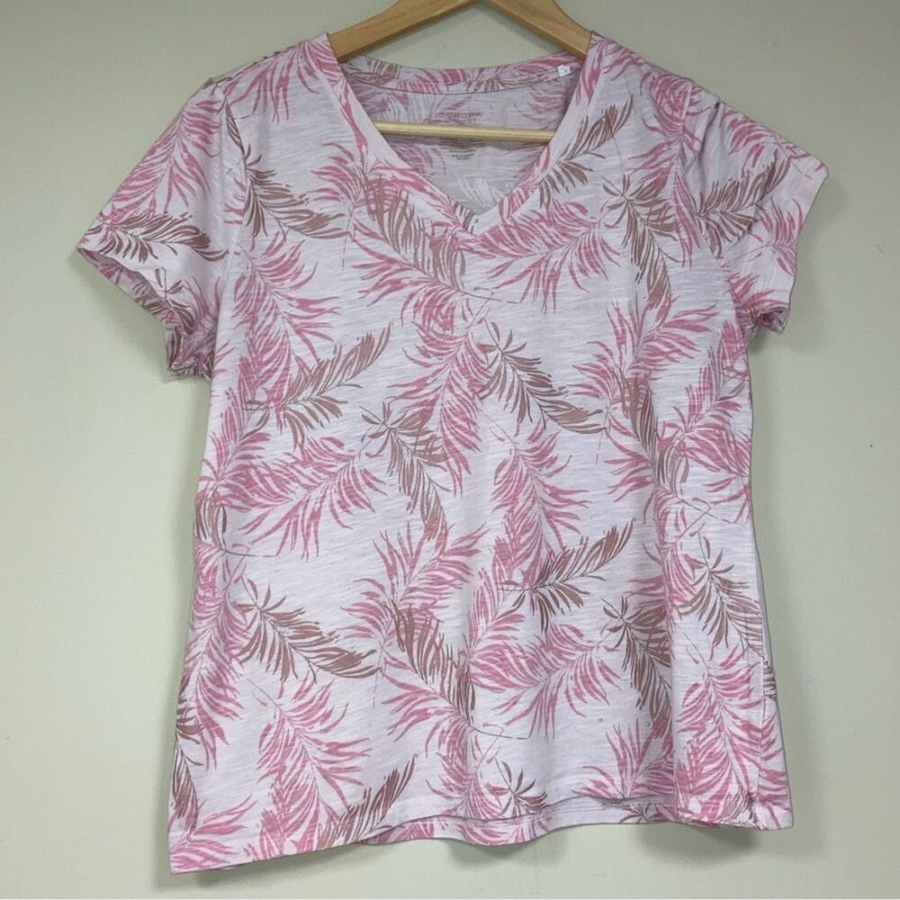 Pink Palm T-Shirt Women’s Large Everyday Classic Top Summer Loose Flowy Blouse - Picture 2 of 4